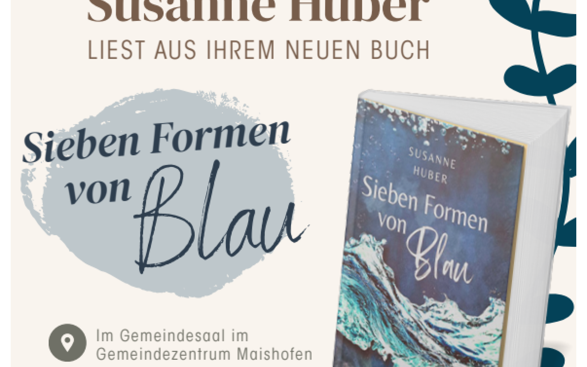 Lesung der Schriftstellerin Susanne Huber am 24.11.2026 um 19:00